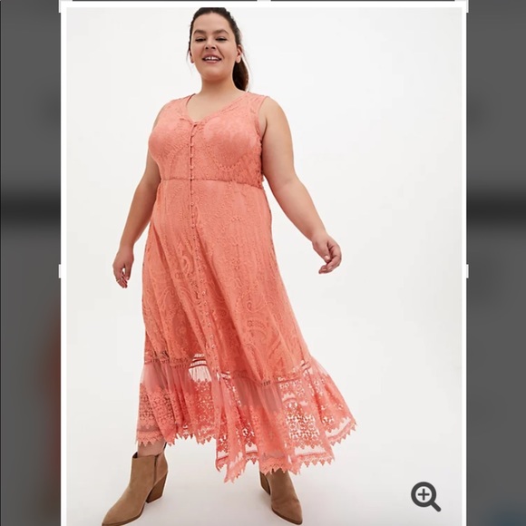 🌻NWT TORRID🌻 2X(18-20) CORAL FLORAL LACE OVERLAY w/FULL SLIP MAXI DRESS - Picture 7 of 15